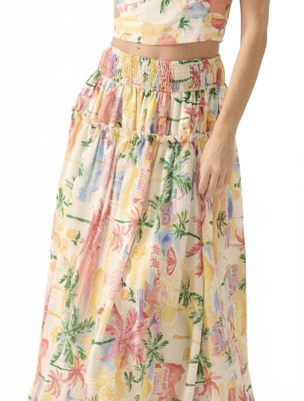 NEW PROMESA tropical watercolor print smocked maxi skirt